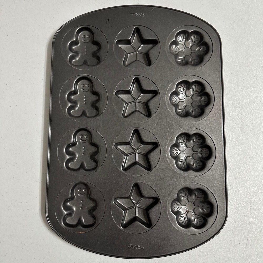 Wilton Christmas Holiday Shapes 12 Cavity Cookie Pan Candy Mold Nonstick Metal